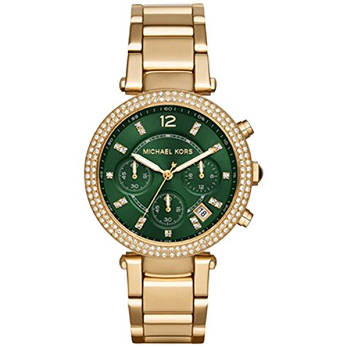 Video Review Michael Kors Womens Parker Chronograph Glitz Gold Tone Green Dial Watch Mk6263 