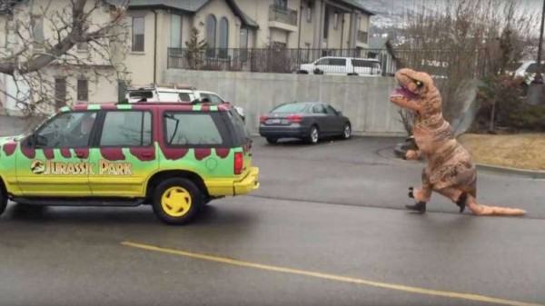 Man Wears T-rex Costume Man Wears T-rex Costume